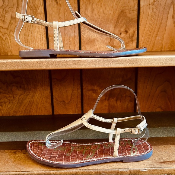 Sam Edelman Vegan Patent Almond Sand Gigi Thong Ankle Strap Sandals, size 8.5 - Picture 6 of 11